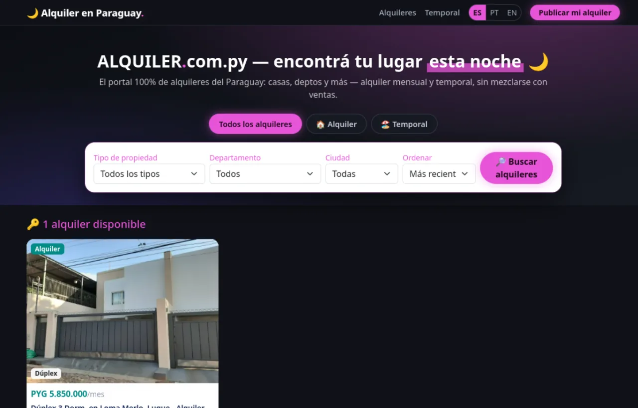 Captura de la portada de Alquiler en Paraguay