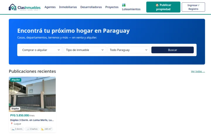 Captura de ClasInmuebles Paraguay