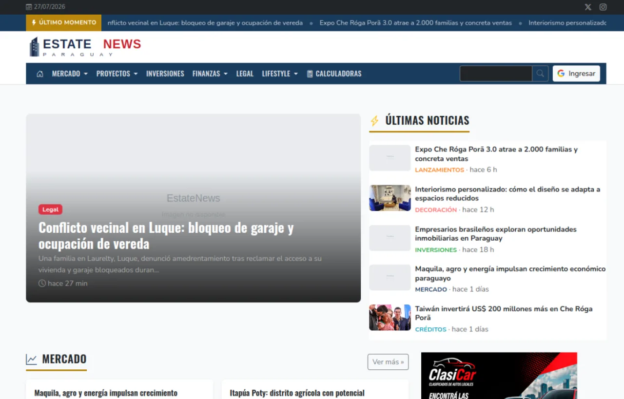 Captura de la portada de EstateNews Paraguay