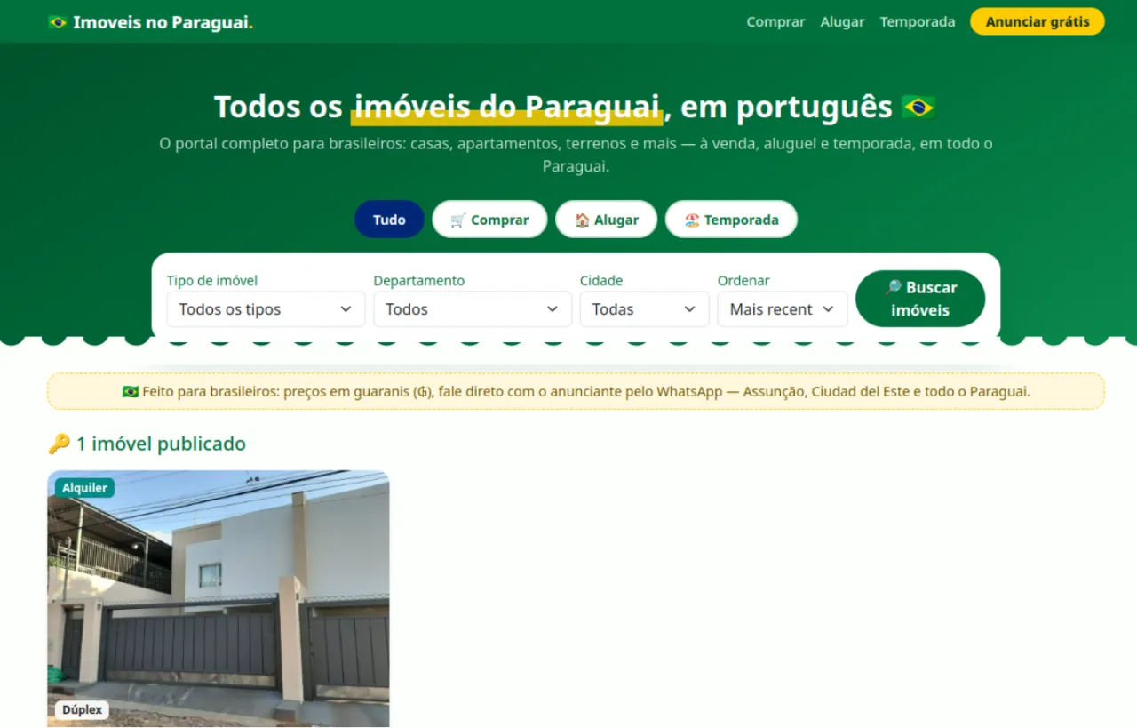 Captura de la portada de Inmoveis no Paraguai