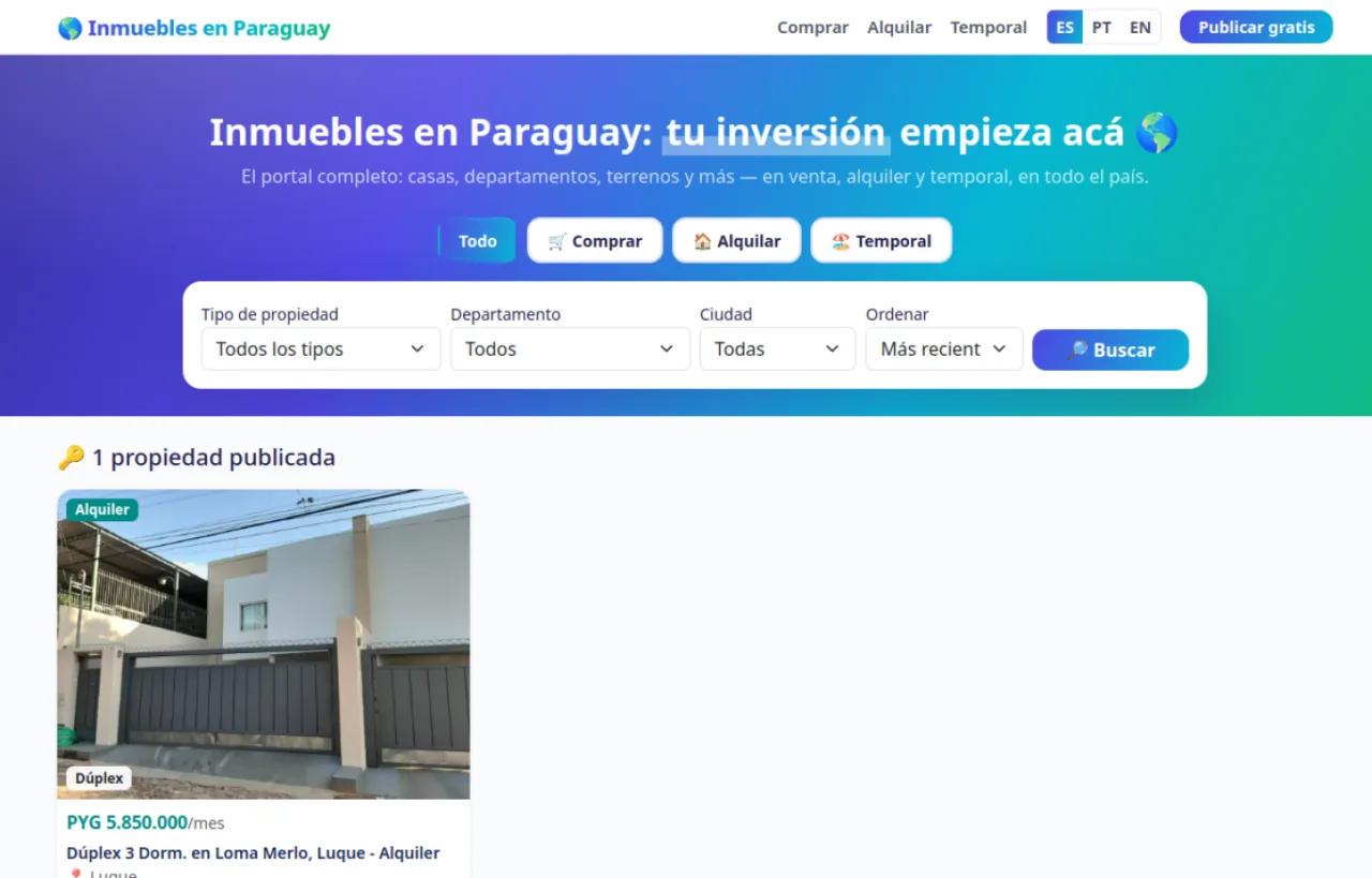 Captura de la portada de Inmuebles Paraguay