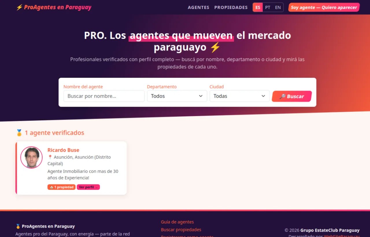 Captura de la portada de Pro Agentes Inmobiliarios